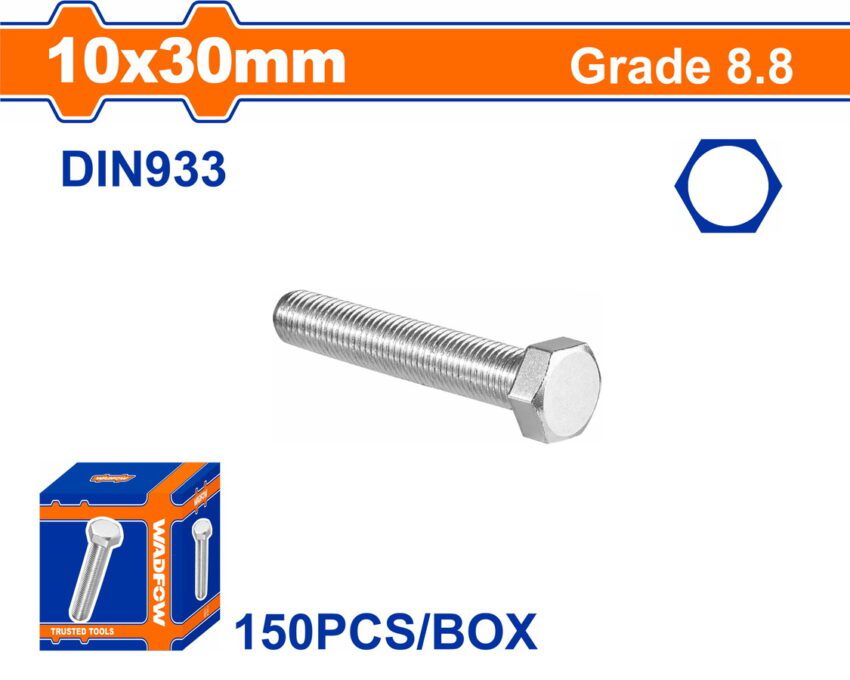 WADFOW ΒΙΔΑ ΕΞΑΓΩΝΗ ΓΑΛΒ. 8.8 DIN933 10X30 150TEM (WXSP536A)